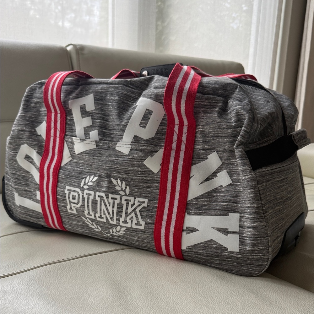 PINK Victoria's Secret Gray Duffel Rolling Bag‎